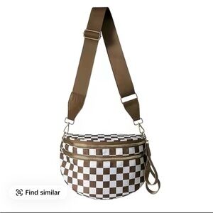 Brown and White Checkered Women's Bag